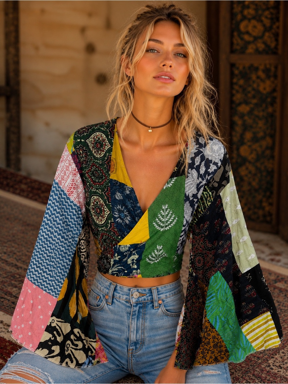✨ NWT | Kathmandu Imports | Patchwork Tie Front Top | O/S